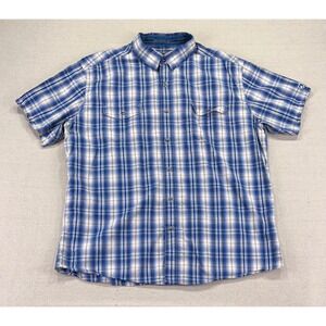 Kuhl Mens XXL Blue Plaid Short Sleeve Button Down Shirt Mountain Grown Cotton